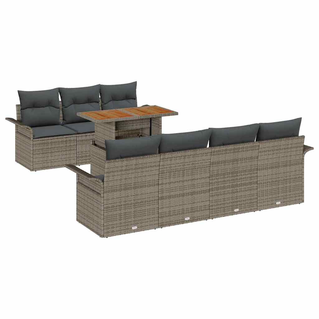 Garten-Sofa-Set mit Speicher 8 pcs Grau Poly Rattan